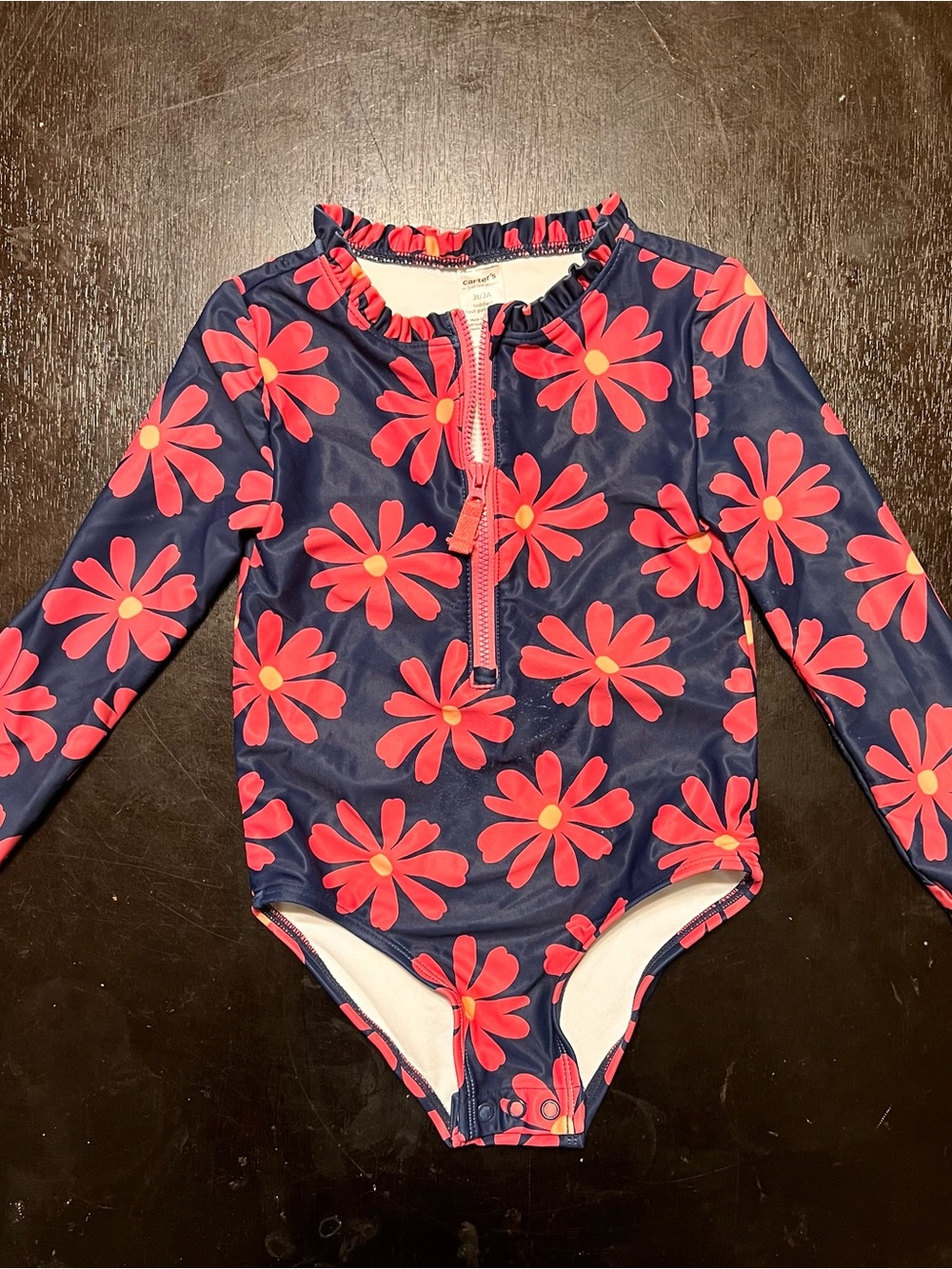 Carter's Navy Long-Sleeve One-Piece Swimsuit with Pink Floral SIZE 3 T